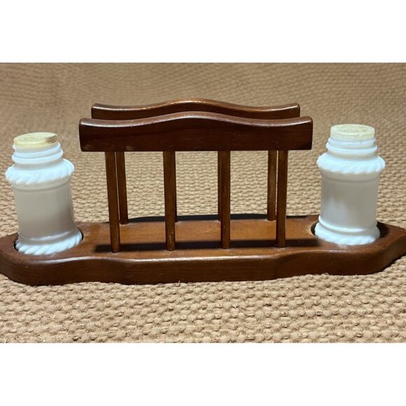 Unbranded Other - vintage wooden napkin holder with milk glass salt and pepper shakers